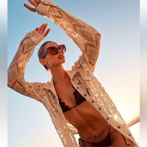 Free People crochet button down top